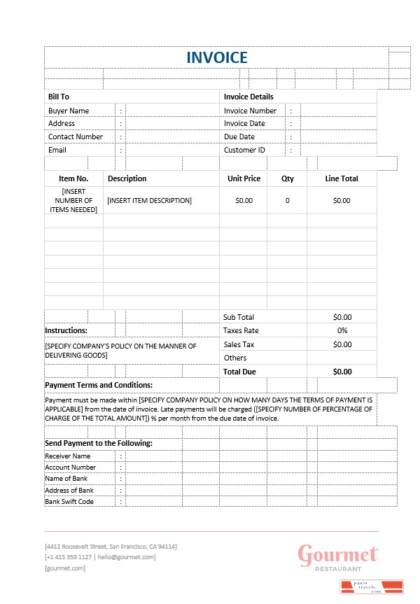 Restaurant Blank Invoice Template PSD template
